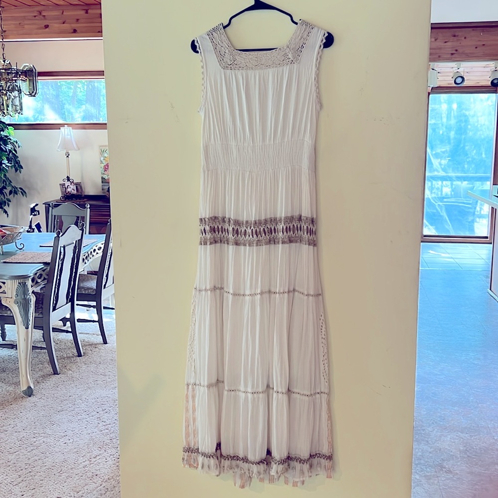 100% Cotton Gauzy Crochet & Eyelet Lace Women’s Bohemian Maxi Dress - Picture 4 of 5